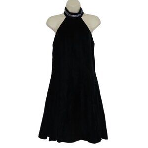 Vintage Hampton Nites Women 8 Black Velvet High Neck Rhinestone Collar 1990s NEW